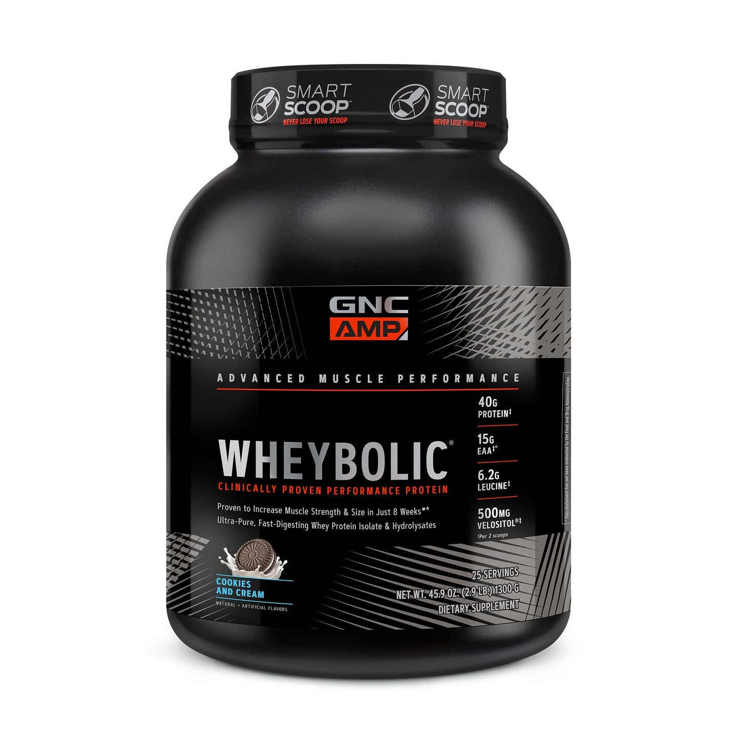 GNC AMP Wheybolic Whey Protein Powder Isolate with BCAA | Targeted Muscle Building and Workout Support Formula |Gluten Free | Cookies and Cream | 25 Servings