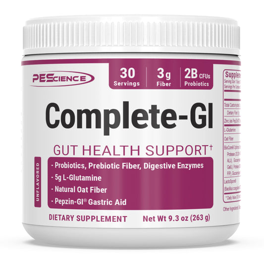 PEScience Complete-GI Gut Health Powder, Unflavored, Probiotics for Women and Men, Digestive Enzymes, Prebiotic Fiber, L Glutamine, Zinc Carnosine, 30 Servings