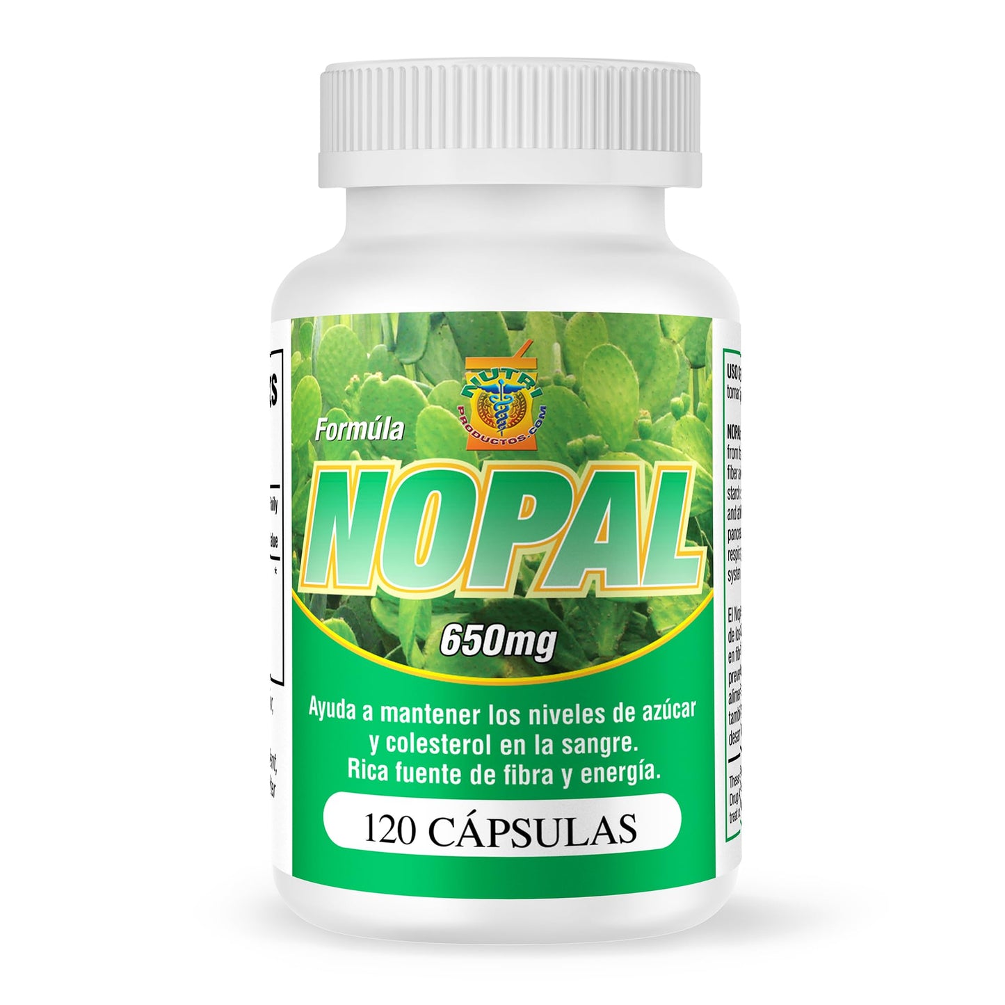Nutrisalud Products Capsulas de Nopal. Set de 2 frascos con 120 capsulas CADA uno. Puro y autentico. Ayuda a la Digestion,Reduce el colesterol, limpia el Colon.