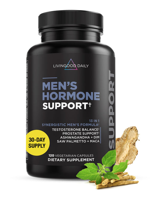 Livingood Daily Men's Hormone Support, 120 Vegetarian Capsules - Testosterone Booster, Endurance, Prostate Support, & DIM Supplement for Men - Supports Mood, Energy, & Stamina - Non-GMO, Vegan
