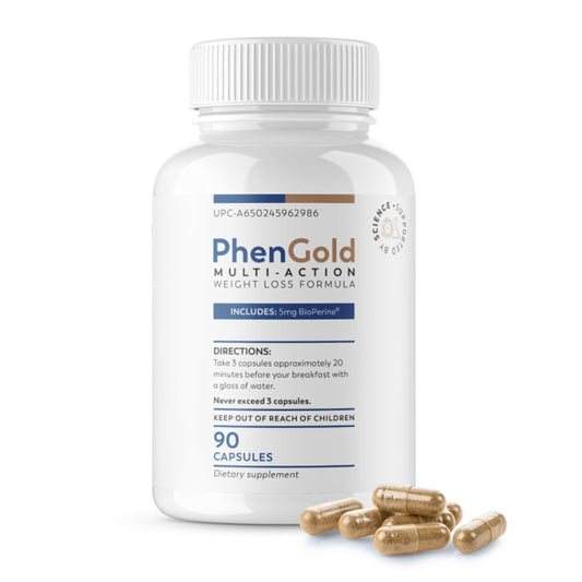 PhenGold - Natural Thermogenic Detox Cleanse Pills & Energy Supplement with Green Tea, Caffeine & Gut Health Support for Women - Boost Metabolism, Debloating & Appetite Control - 90 Capsules