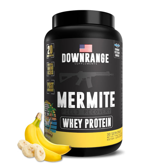 DownRange Mermite Whey Protein Powder, Post Workout Muscle Recovery and Energy Support, Drink Mix Supplement with 20g Whey Protein, 9g Amino Acid, 30 Servings (Banana)
