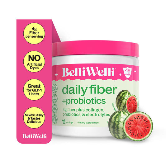 Belli Welli Daily Fiber Supplement Powder with Collagen, Probiotics & Electrolytes | Supports Digestive Health, Gut Balance & Debloating | Watermelon | 16 Servings
