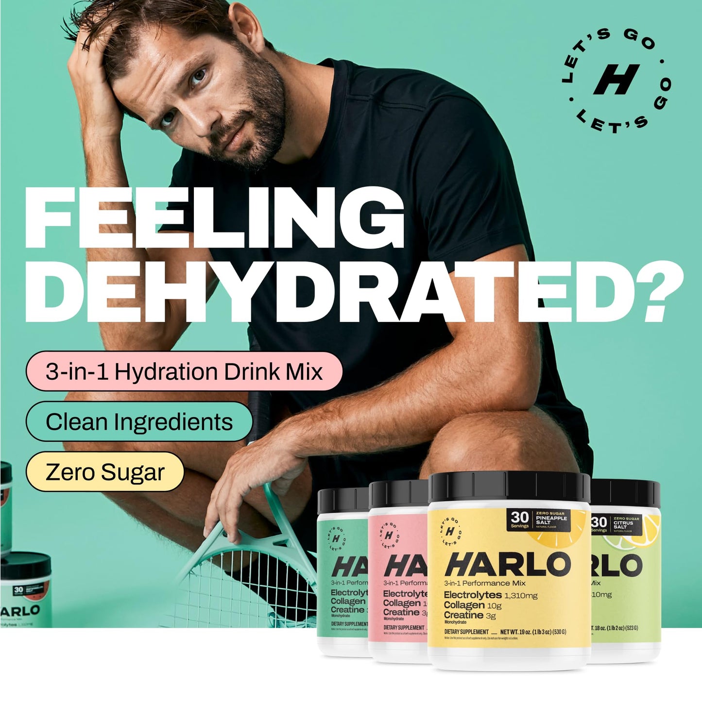 Harlo - Collagen & Creatine Electrolyte Drink Mix - Grapefruit Salt Flavor - Hydrating Pre & Post Workout Powder - Supports Skin, Joints & Muscle Recovery - Sugar-Free Energy Boost