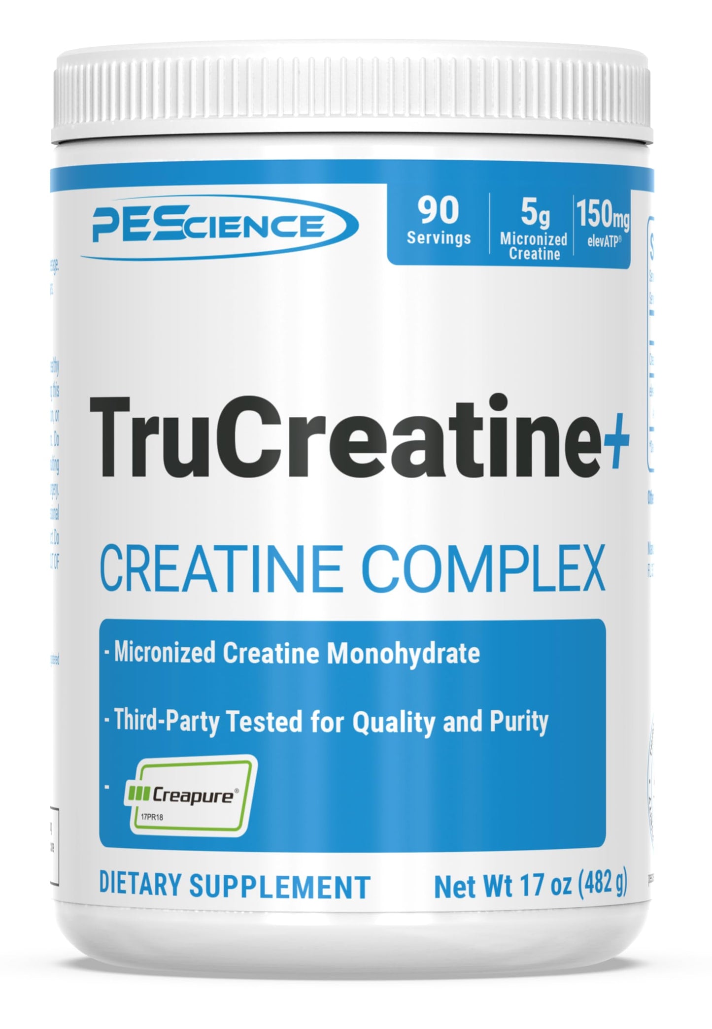 PEScience TruCreatine+ Creapure Creatine Monohydrate Powder, Micronized Creatine with ElevATP, 5g Per Serving, for Men & Women, Supports Muscle Growth, Strength & Recovery, 90 Servings