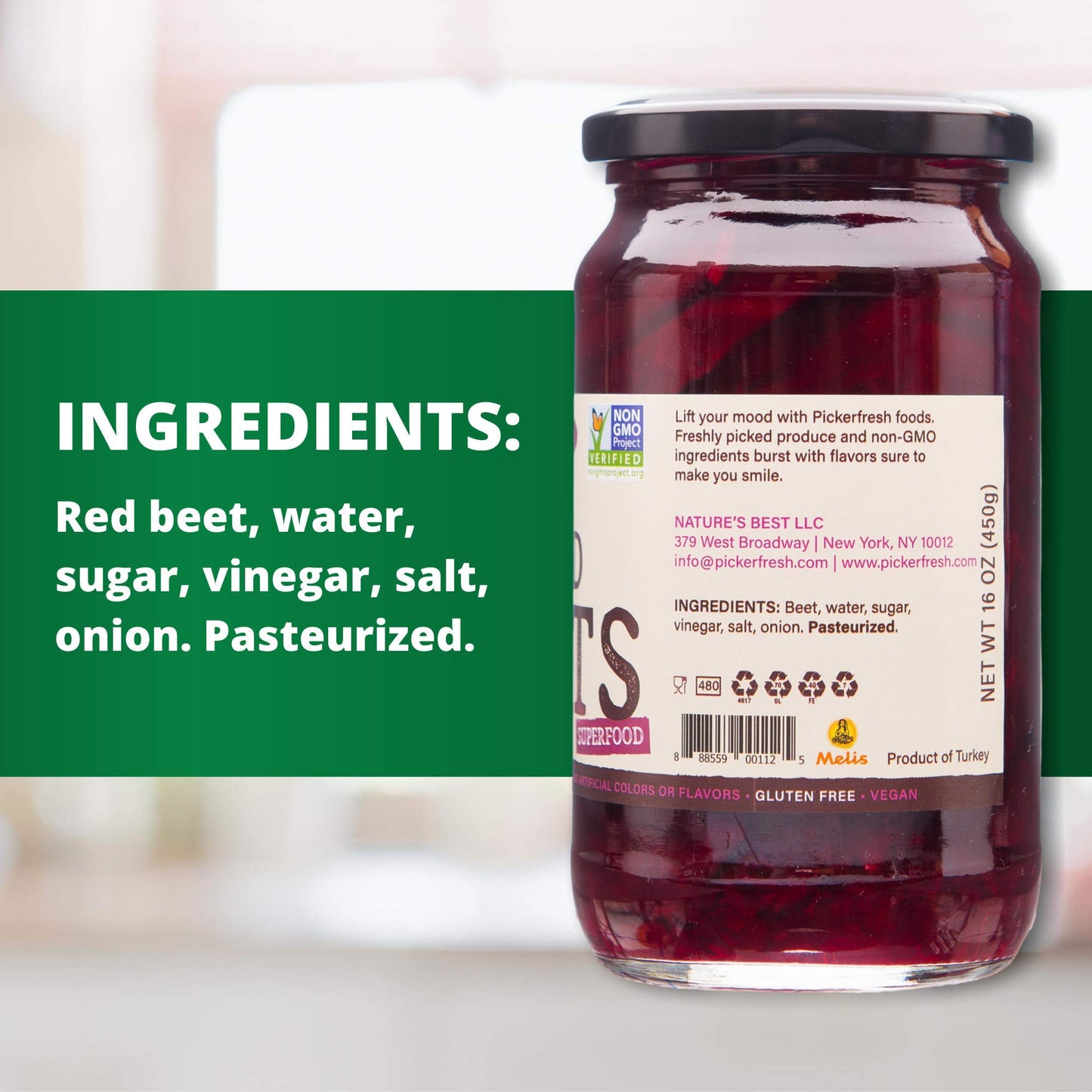 Pickerfresh Pickled Beets 16 Oz Pack of 3 100 Natural and Certificated Crinkle Cut Sliced Beetroot No Artificial Color and No Preservatives NonGMO Gluten Free Kosher Ready to Eat