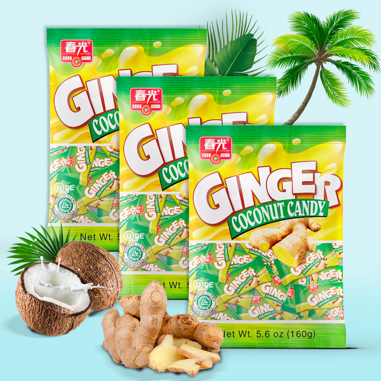 Chun Guang Ginger Coconut Candy 56 Ounce Pack of 3