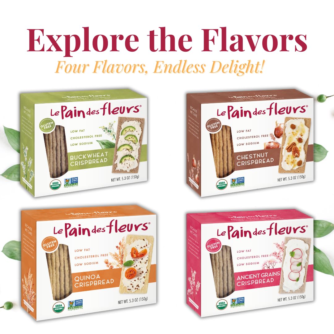 Le Pain Des Fleurs Organic Buckwheat Crispbread  Low Sodium Low Fat Vegan Crackers 6 Pack of 53 oz Boxes