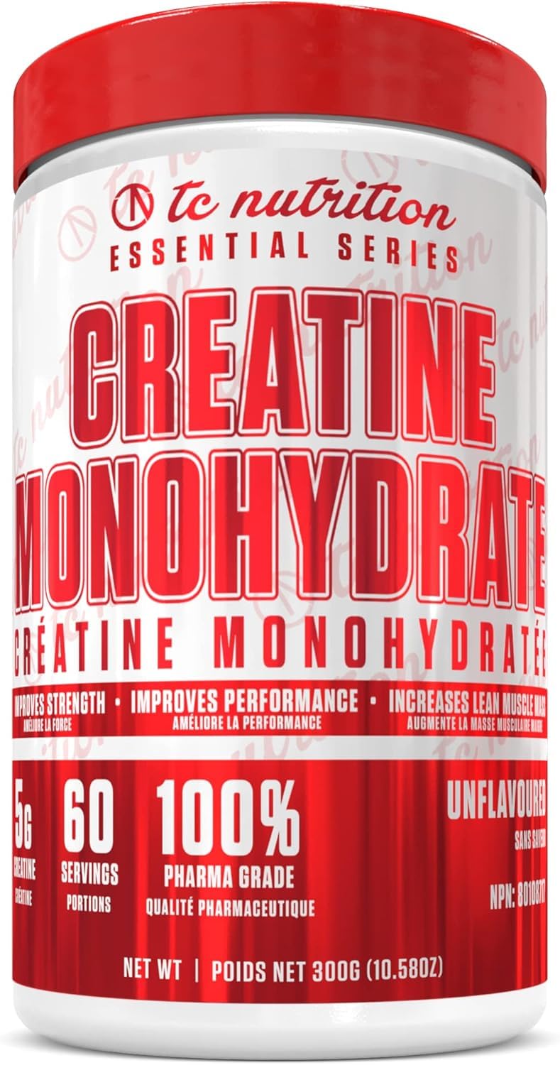 TC Nutrition Creatine Monohydrate Powder 5g - Pure Creatine Powder for Increased Strength, Muscle Growth, Improved Endurance and Performance - for Men & Women - Unflavored (60 Servings)