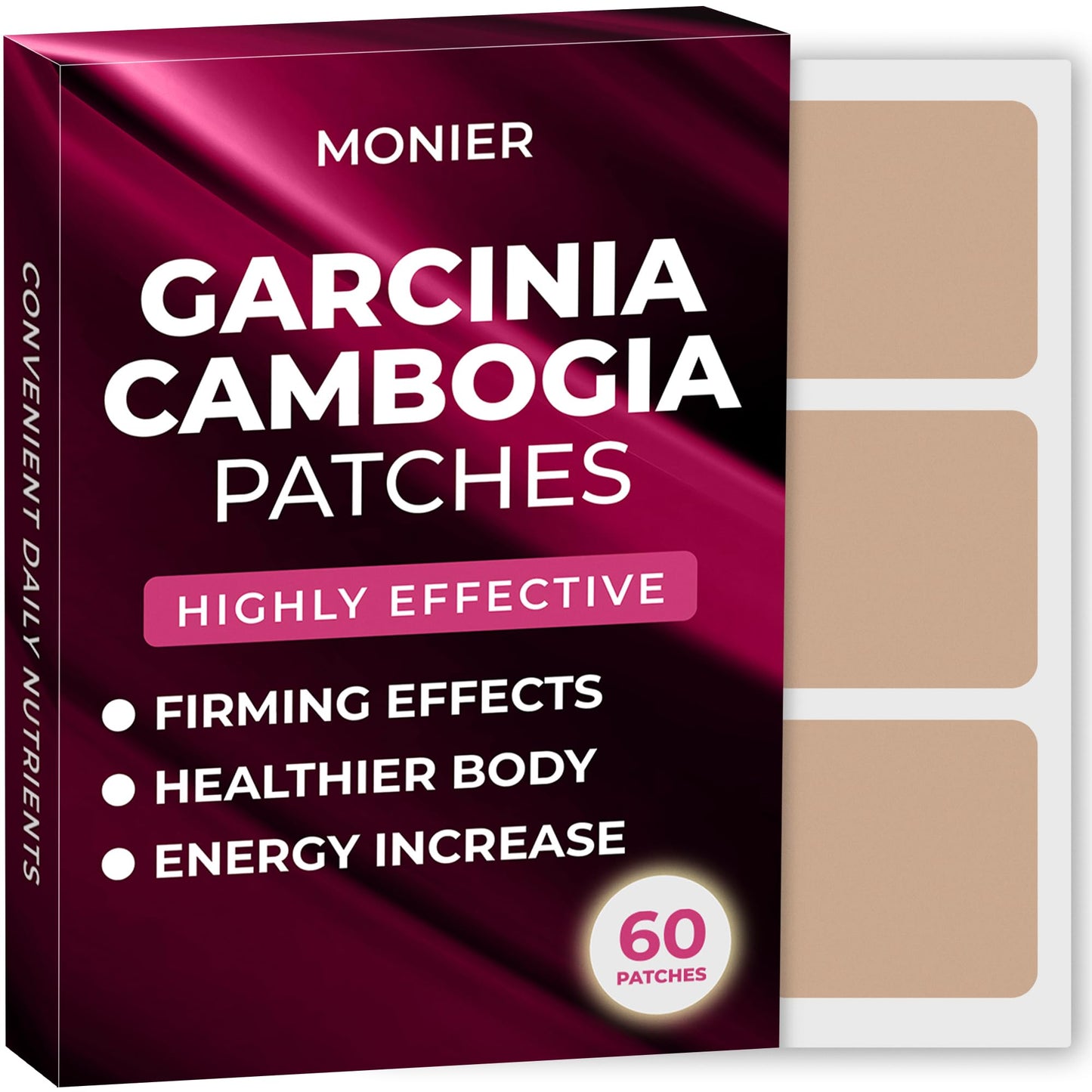MONIER Garcinia Cambogia Patches (Pack of 60) - 100% Natural Patch for Women and Men - with B12 & Potassium - Energy, Focus & Body Support - Enhanced Formula