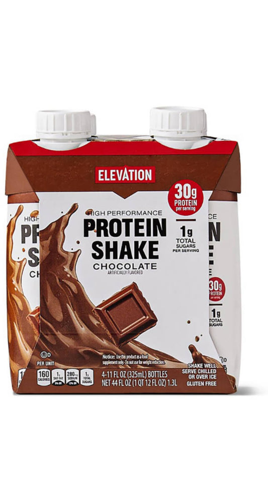 Elevation High Performance Protein Shake, Chocolate Flavor, 30g Protein, 4-Pack, 11 FL OZ Bottles