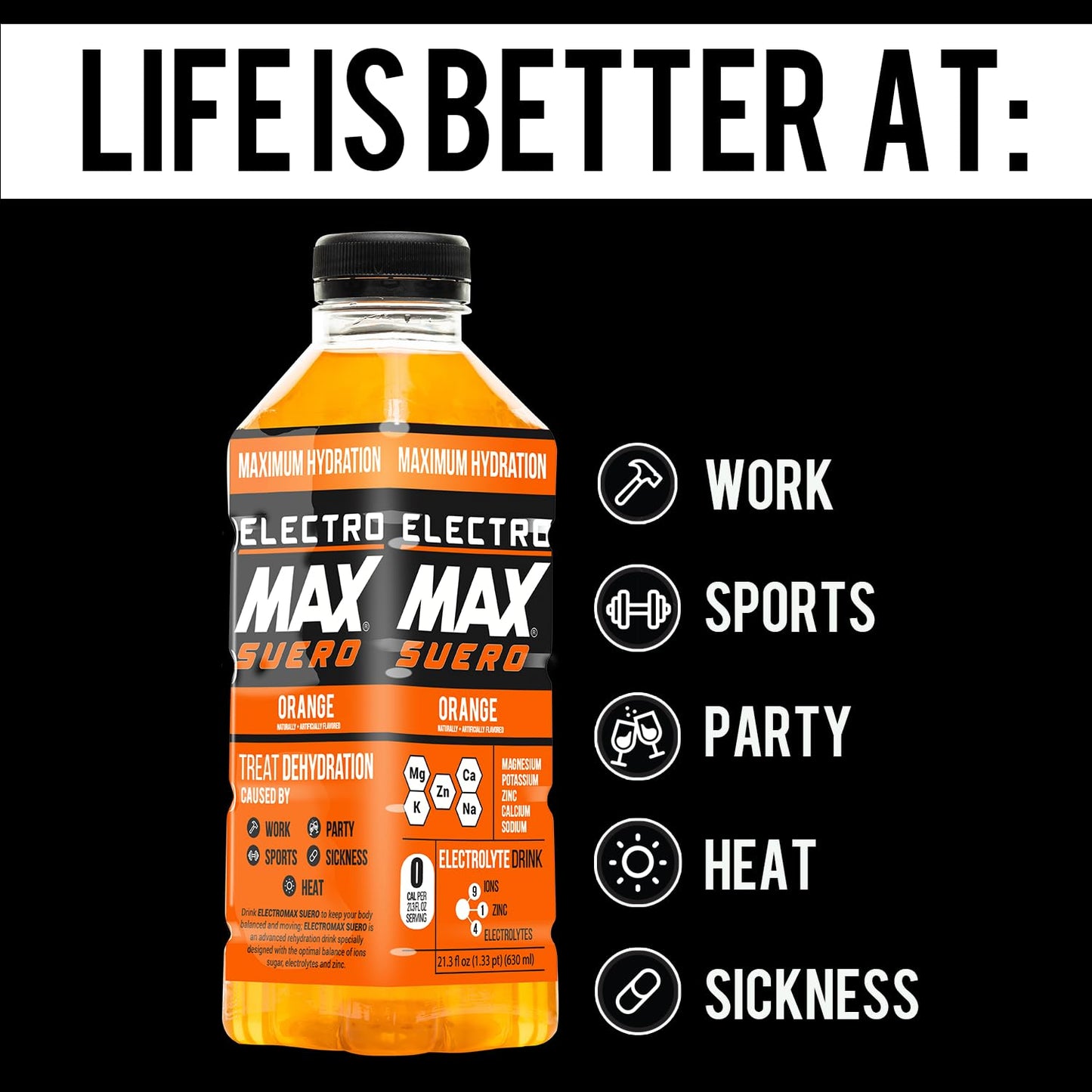 ELECTROMAX SUERO - Zero Sugar Electrolyte Drink - 12-Pack (21.3 Fl Oz Each), Hydration for Sports, Recovery, and Daily Use - Magnesium, Potassium, Zinc, Calcium - Zero Calories. (Fruit Punch)