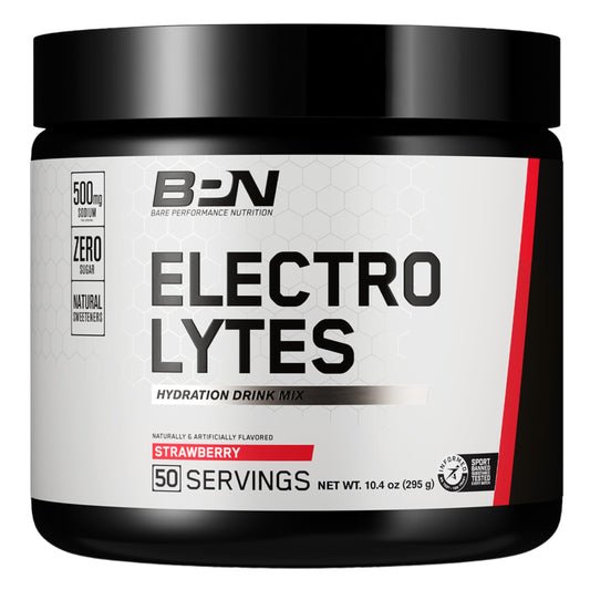 BARE PERFORMANCE NUTRITION BPN Electrolytes Hydration Drink Mix | Sugar Free Electrolyte Powder | 500mg Sodium per serving | Naturally Sweetened | Strawberry, 50 Servings