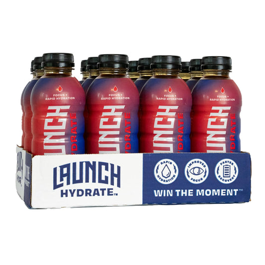 Launch Hydrate Sports Drink - 12 Pack - Real Cane Sugar 3x Electrolytes, All- Natural Hydration with Cognizin for Mental Focus, Real Fruit & Vegetable Juice, No Artificial Dyes - Fruit Punch Flavor