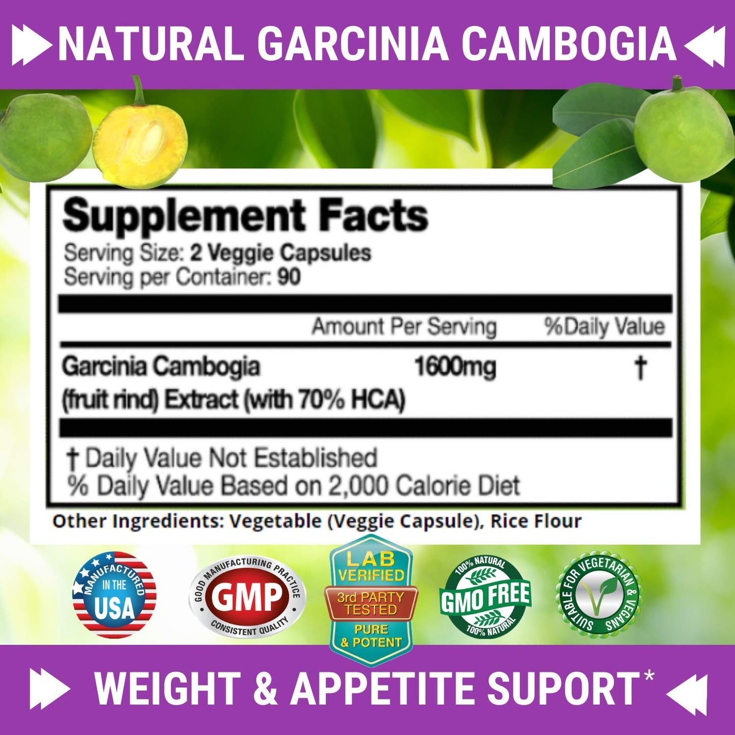 FRESH HEALTHCARE 100% Pure Garcinia Cambogia Extract - All Natural Appetite Suppressant & Weight Management Support - 180 Capsules