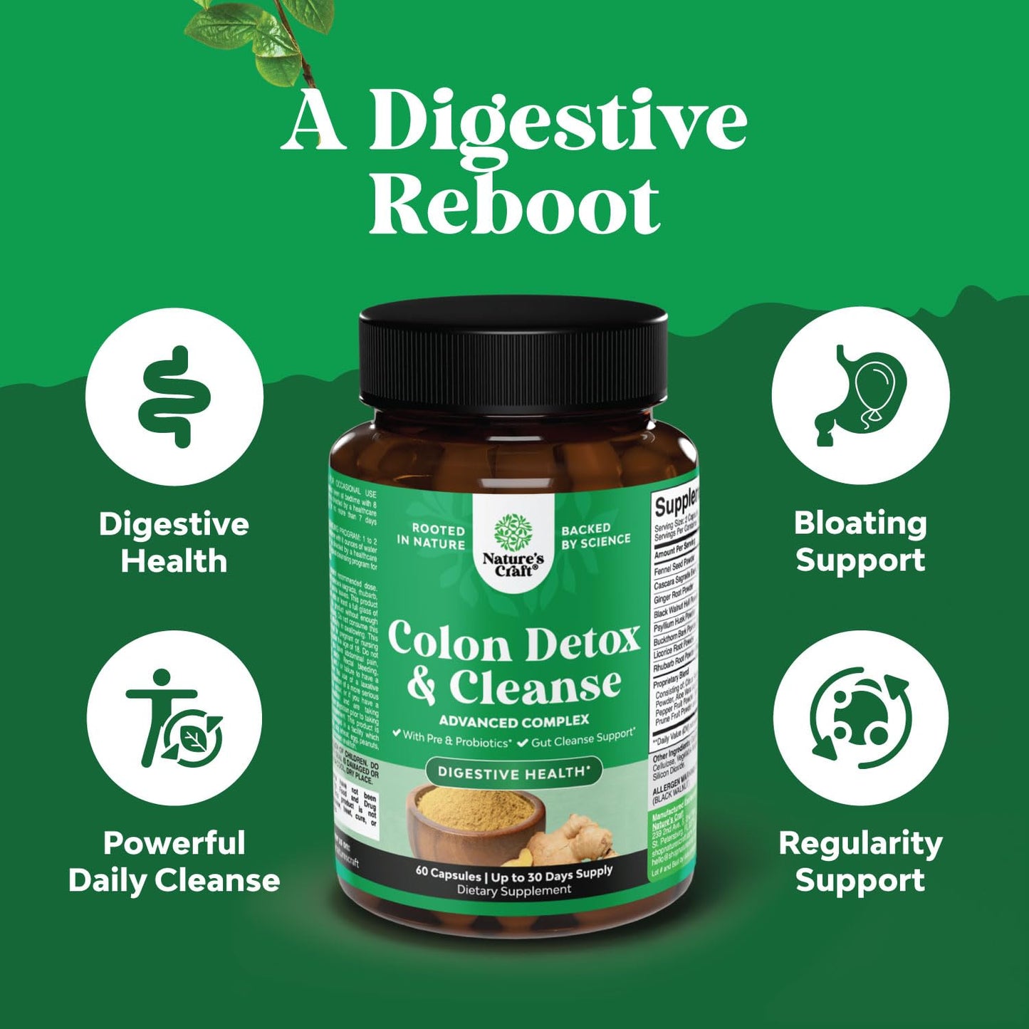 Colon Cleanser & Detox - Lactobacillus Acidophilus Probiotic Supplement Body Cleanse - Psyllium Husk Capsules Gut Health Supplement