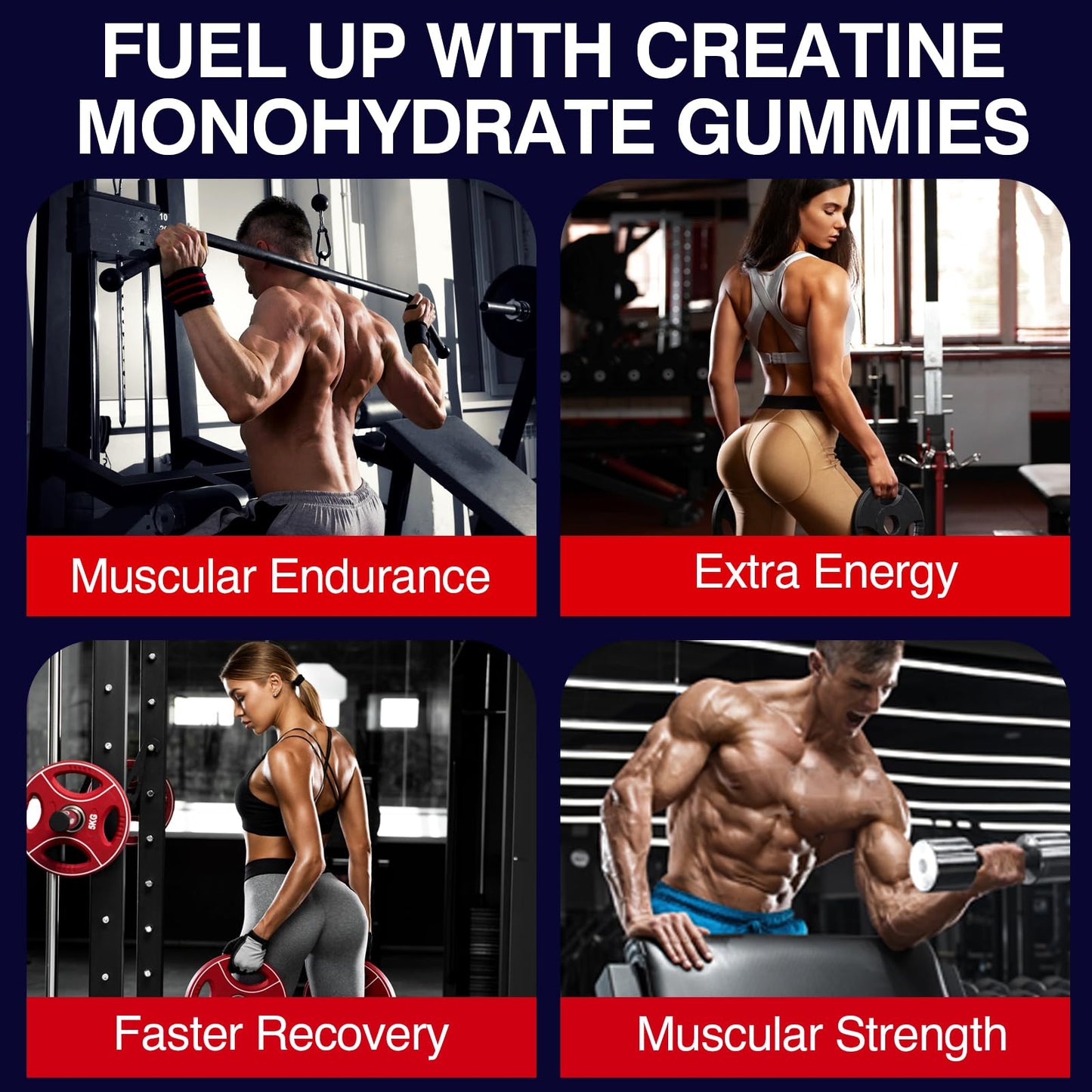 Creatine Monohydrate Gummies for Women & Men, Taurine & B6, Chewable Creatina Pre Workout Gummies for Max Strength & Muscle Growth, Energy, Endurance, Creatine for Men & Women - 2 Packs