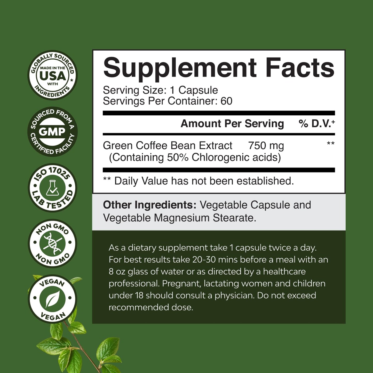 Pure Green Coffee Bean Extract - Super Energizing Green Coffee Extract with 50% Chlorogenic Acid for Antioxidant Heart Health Mental Focus and Size Reduction - Natural Energy Supplement for Adults