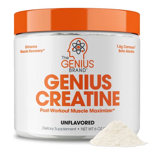 Genius Micronized Creatine Monohydrate Powder, Post Workout Supplement, Unflavored - 100% Naturally Flavored & Sweetened - Supports Muscle Building, Cellular Energy & Cognitive Function - 170g