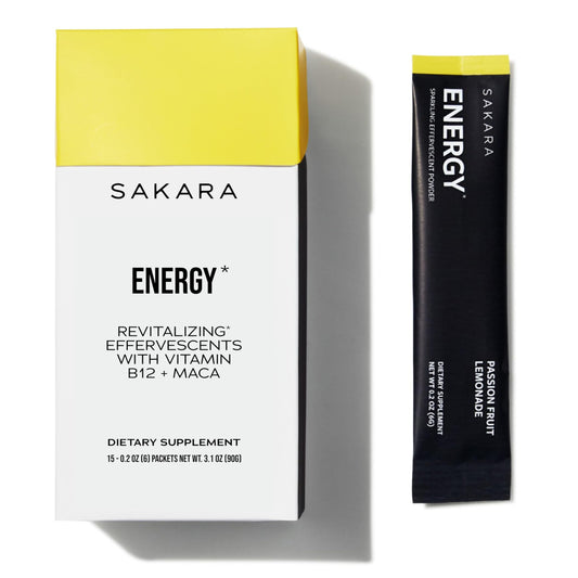 SAKARA Energy Effervescents, 15 Packets - Refined Sugar Free Electrolytes Powder Packets with Vitamin B12 & L Theanine, Flavored Water Packets, Hydration Powder, Energy Drink Electrolyte Powder