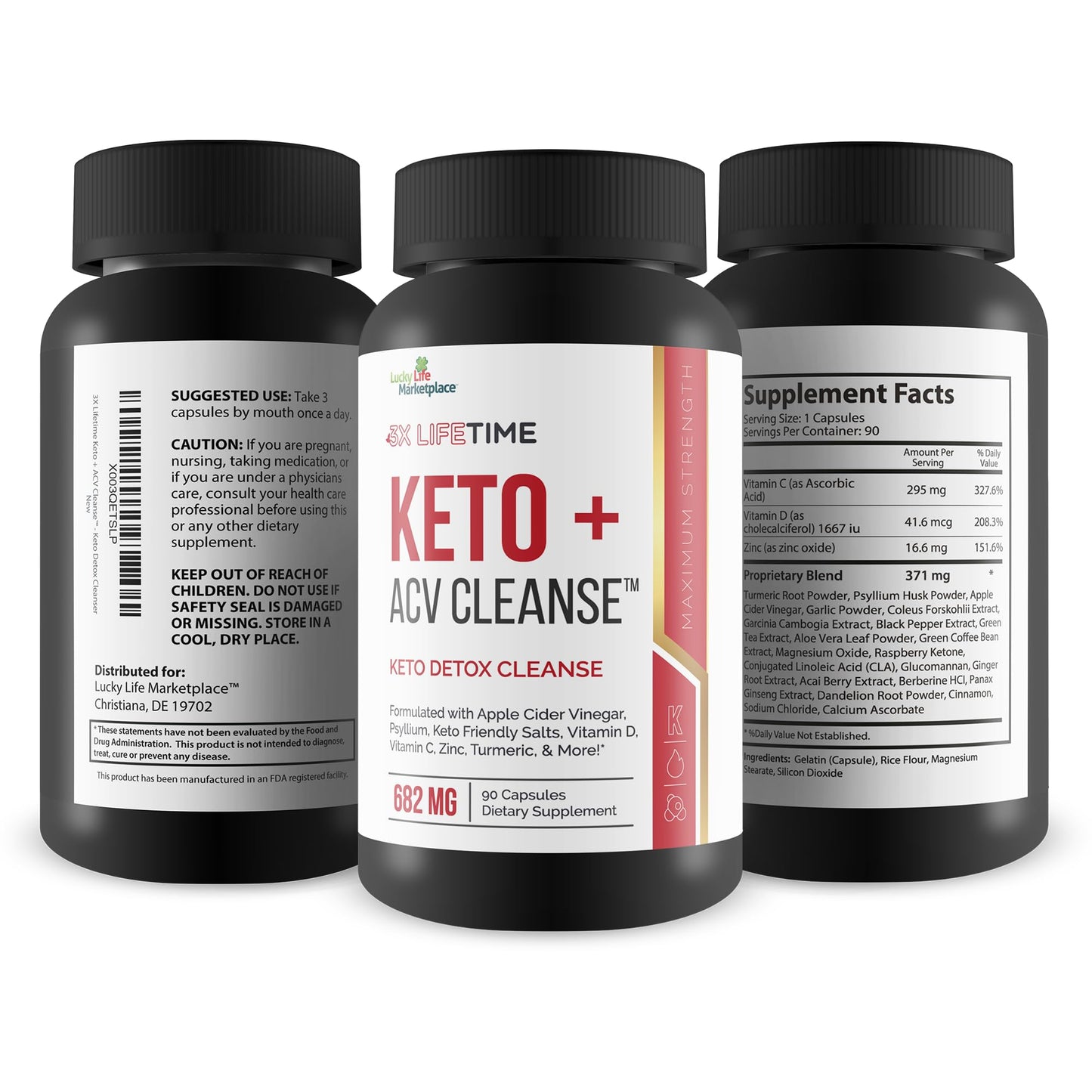 3X Lifetime Keto + ACV Cleanse - Keto Detox Cleanse for Full Body Cleansing - 90 Day Supply - Help Reduce Belly Bloat w/Psyllium Digestive Support - Promote Energy & Focus - Keto Detox Cleanser