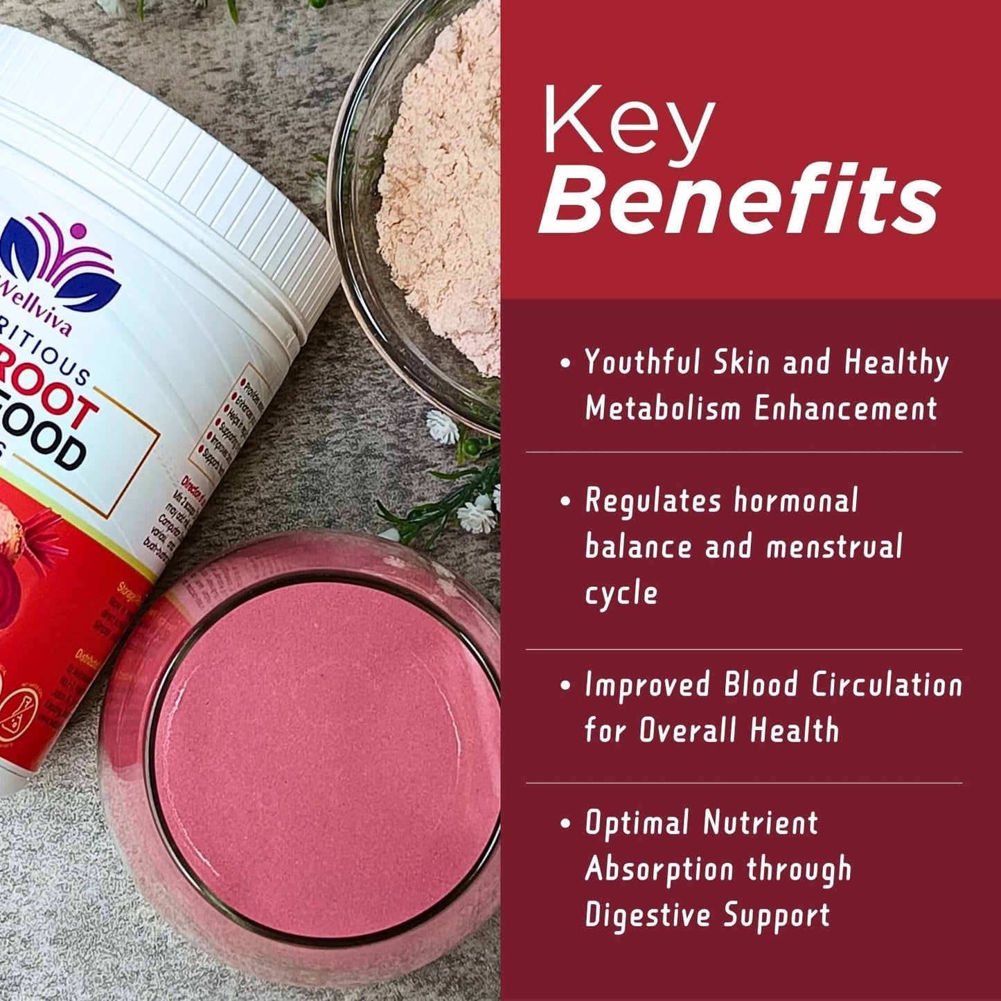 Wellviva Beetroot Superfood Nutritious Oat Drink 300g I Natural Nitric Oxide Booster, Prebiotic & Fiber with 101 Fruits & Vegetables, Boosts Metabolism, Superfood for Stamina, Beetroot Powder