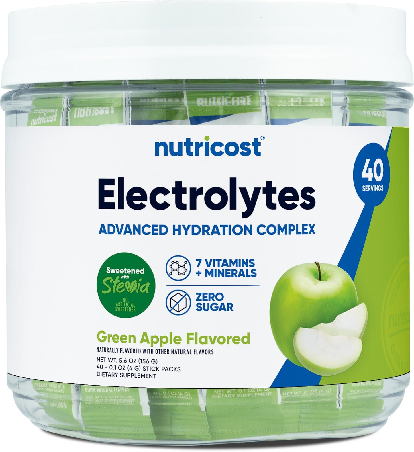 Nutricost Electrolytes Complex, Green Apple Flavored, 40 Stickpacks - Advanced Hydration Complex