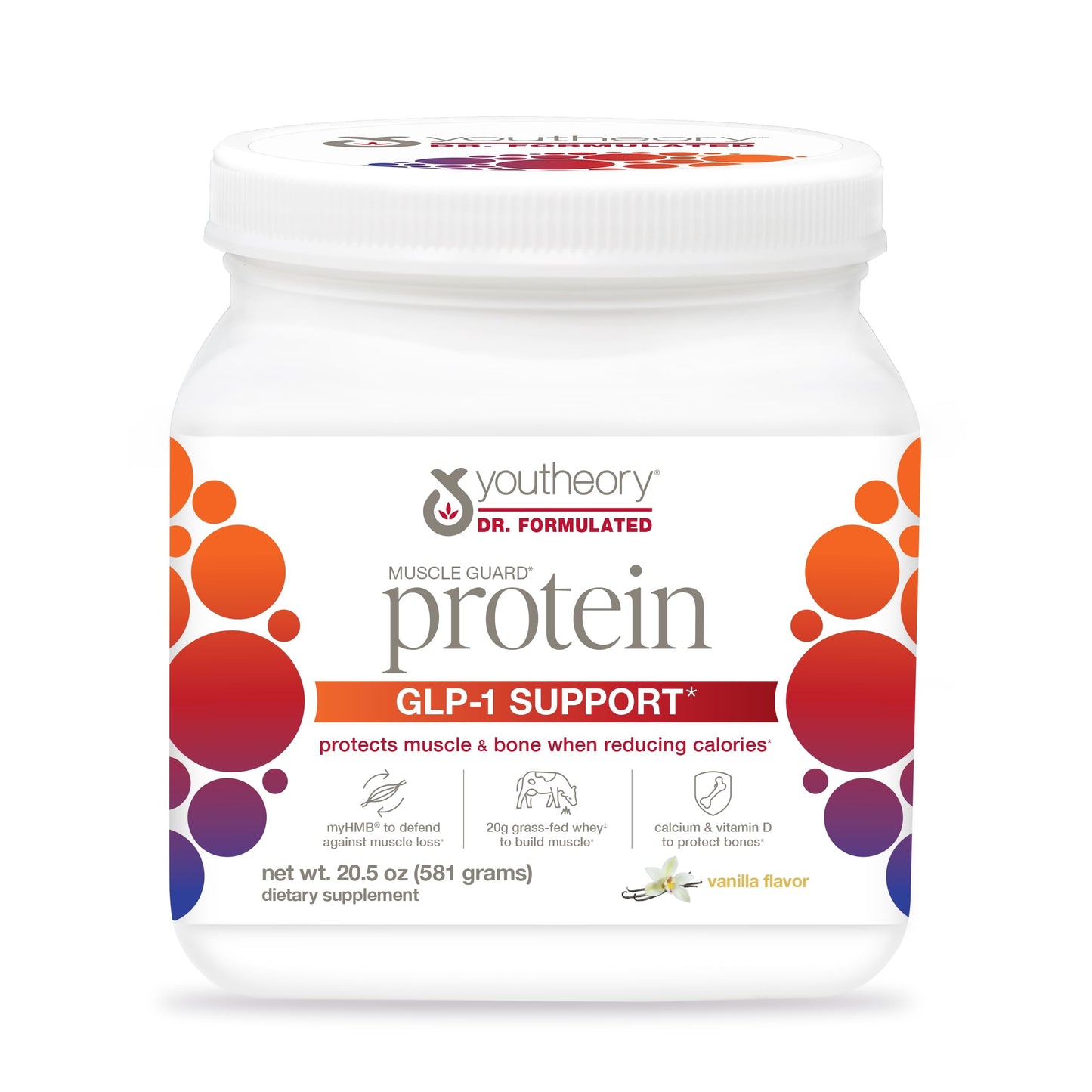 Youtheory Muscle Guard Protein GLP-1 Support - Whey Protein Powder Supplement - for GLP-1 Users - Supports Muscle & Bone - with myHMB, Calcium & Vitamin D - 20.5 oz Powder