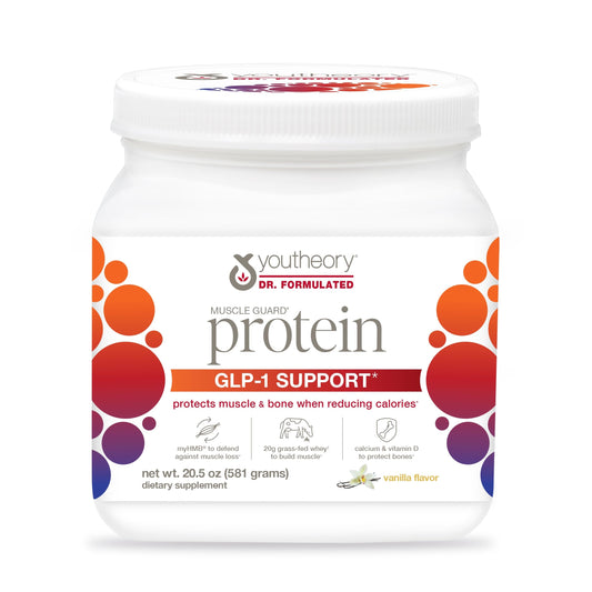 Youtheory Muscle Guard Protein GLP-1 Support - Whey Protein Powder Supplement - for GLP-1 Users - Supports Muscle & Bone - with myHMB, Calcium & Vitamin D - 20.5 oz Powder