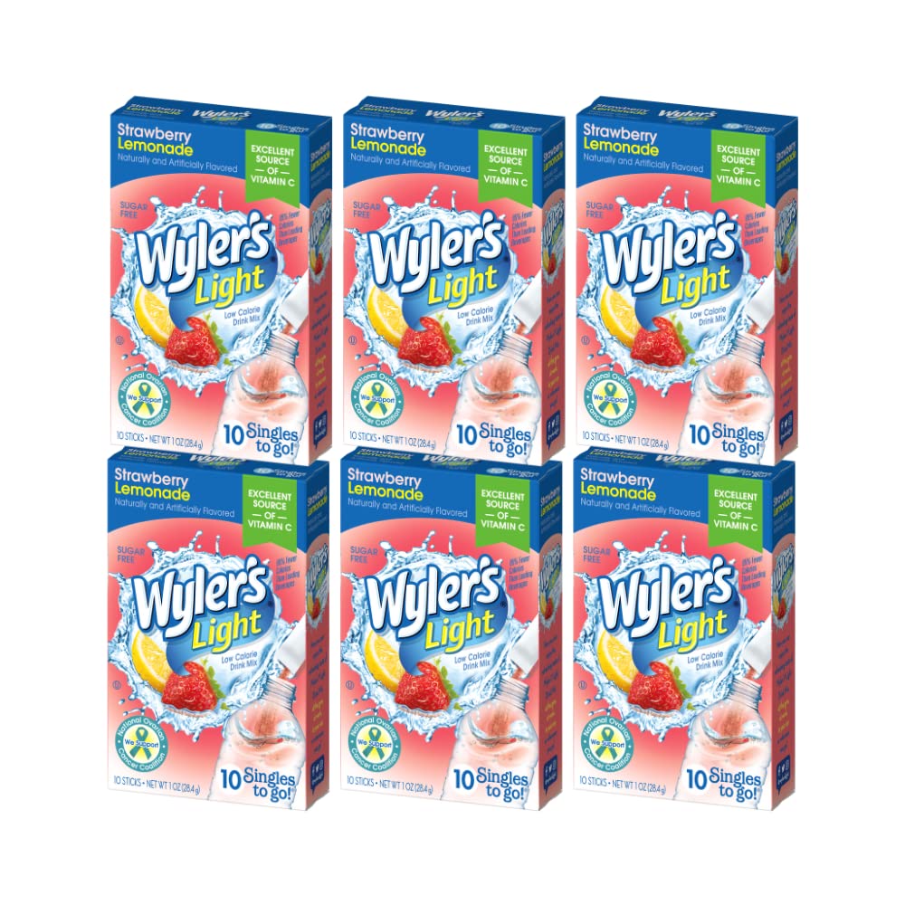 Wylers Light Singles To Go Powder Packets Water Drink Mix Strawberry Lemonade 48 Single Servings Pack of 6