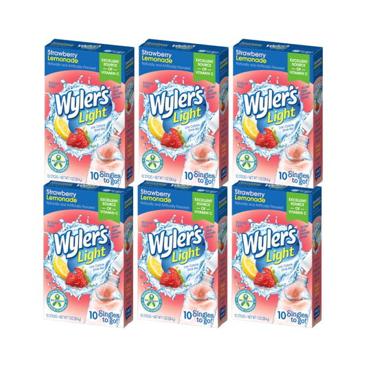 Wylers Light Singles To Go Powder Packets Water Drink Mix Strawberry Lemonade 48 Single Servings Pack of 6