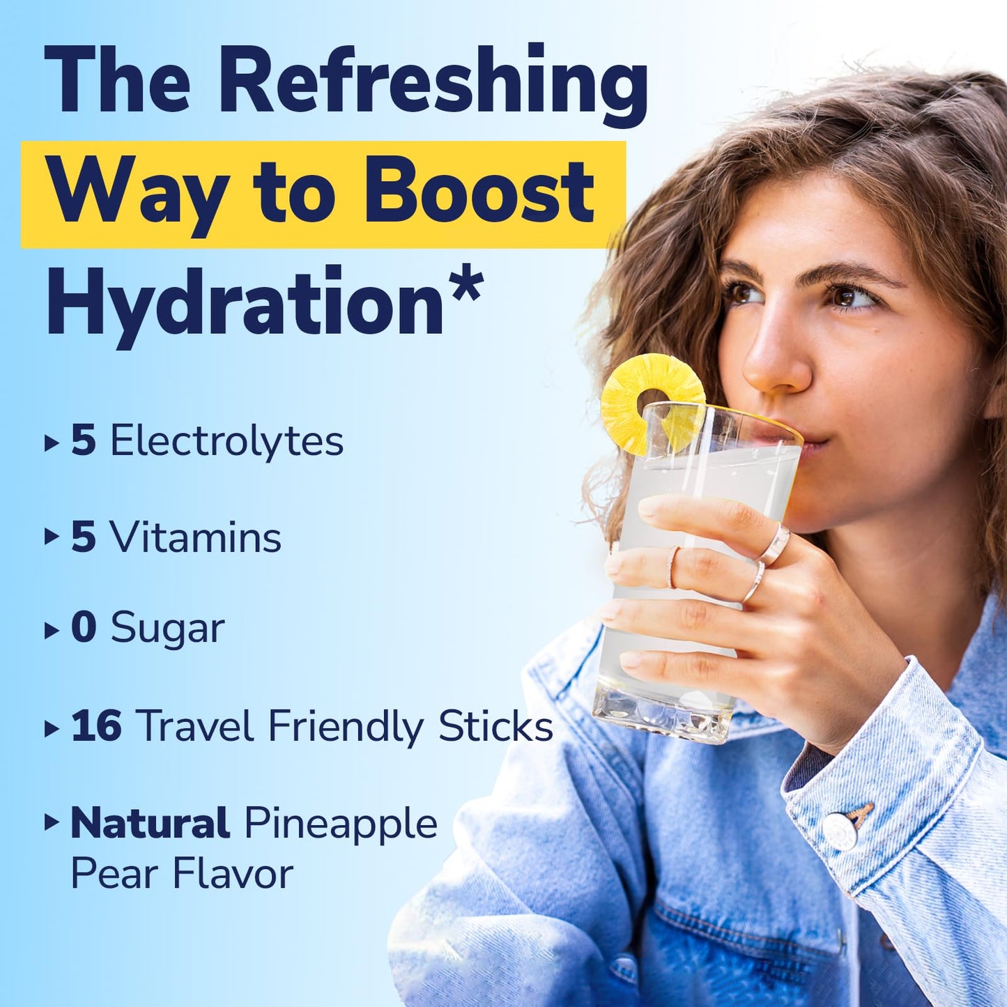 Vitalibre Electrolytes Powder Packets | Magnesium, Potassium, Sodium, Vitamin C | for Rapid Hydration | Zero Sugar & Keto | 16 Stick Packs | Pineapple Pear Flavor