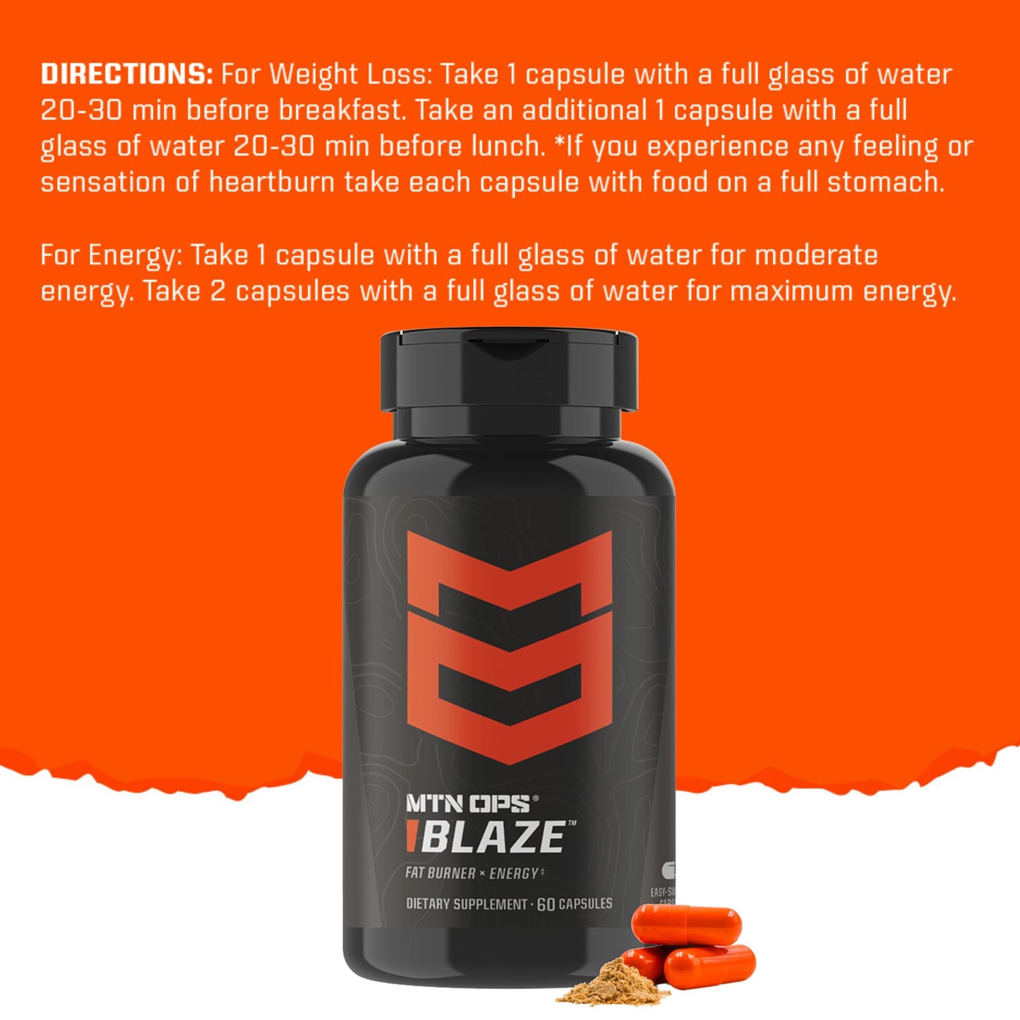 MTN OPS Blaze Fat Burner & Thermogenic Metabolism Booster for Weight Loss, 210mg of Caffeine per Serving Caffeine Pills for Energy Boost, 30 Servings