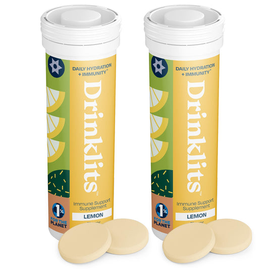 Drinklits Lemon Immune Support Tablets (2) Tube Bundle | Daily Immunity - 0g Sugar - Vitamins - Electrolytes - Herbal Blend | 20 Servings - 10 Tablets per Tube