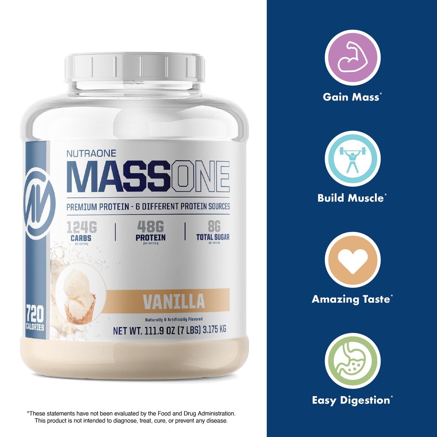 NutraOne Massone Mass Gainer Protein Powder Gain Mass Protein Meal Replacement (Chocolate Peanut Butter - 7 lbs.)