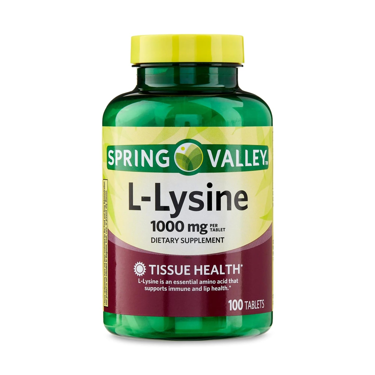 L Lysine 1000mg Tablets 100 Count, Super Lysine Immune Support & Healthy Skin* by Spring Valley (Pack of 1)