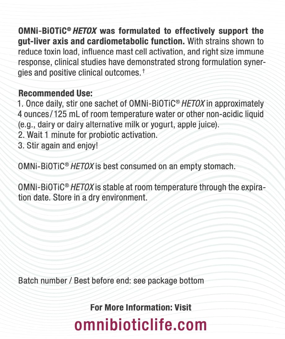 OMNi BiOTiC HETOX Probiotic Liver Detox - Bifidobacterium & Lactobacillus Probiotic Supplement - Hypoallergenic Gut-Liver Support - Non-GMO Detox Cleanse for Men and Women