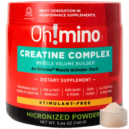 Oh!mino Creatine Powder for Muscle Growth - Pre & Post Workout Muscle Recovery Supplement, Micronized Creatine Monohydrate & Hydrochloride Blend - Vegan, Zero Sugar - 160g, 40 Servings (Lemon Lime)