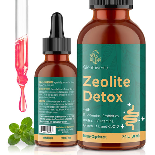Glorithiventa Zeolite Detox for Adults, Zeolite Liquid Drops with Vitamin B, Probiotic Blend, Gentle Detox for Adults, Energy, Gut, Focus - 2 Fl Oz (1 Bottle)
