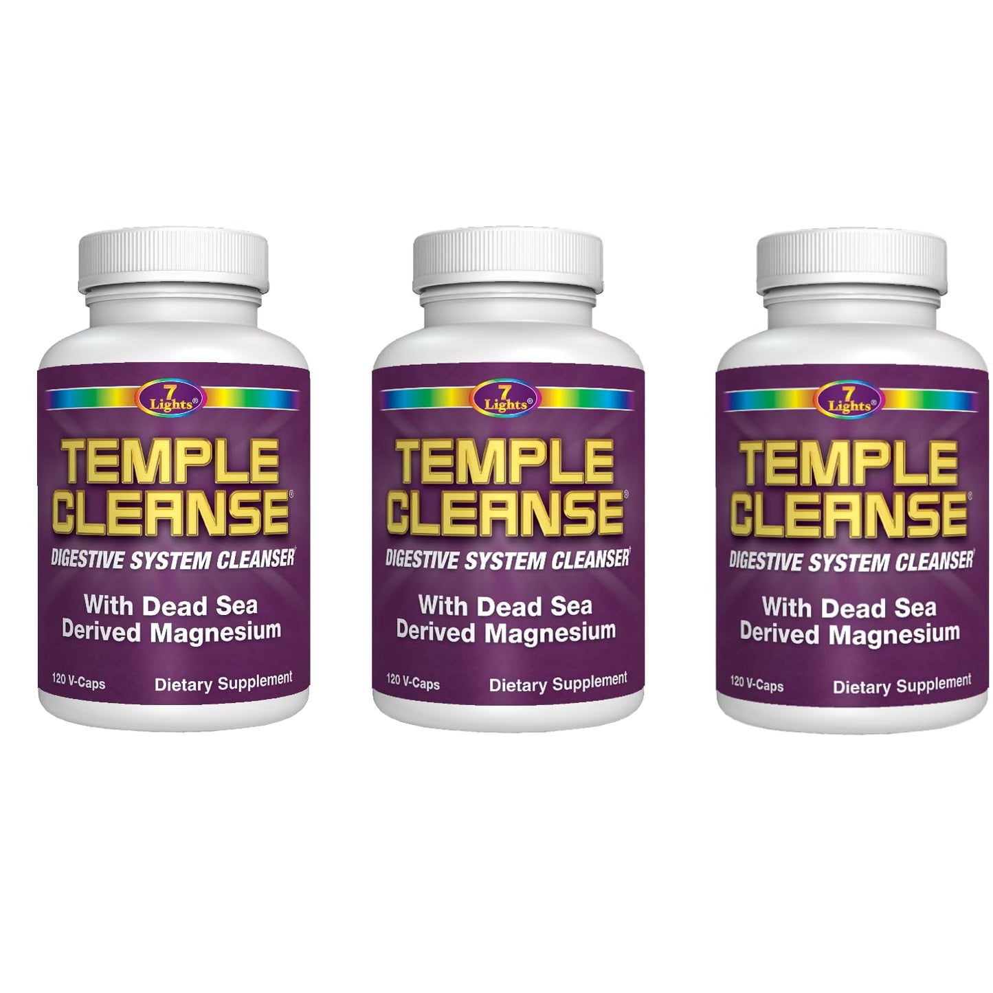 7 Lights Temple Cleanse|3-Pack Special, Magnesium, Oxygen-Based Colon Cleanse Detox, Relieves Occasional Constipation with No Gas or Bloating, Body Detox and Cleanse for Women & Men