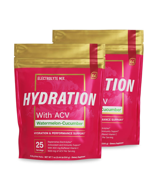 Essential Elements Hydration Packets - Watermelon Cucumber Pack - Sugar Free Electrolytes Powder Packets - 50 Stick Packs of Electrolytes Powder No Sugar - Hydration Drink - with ACV & Vitamin C