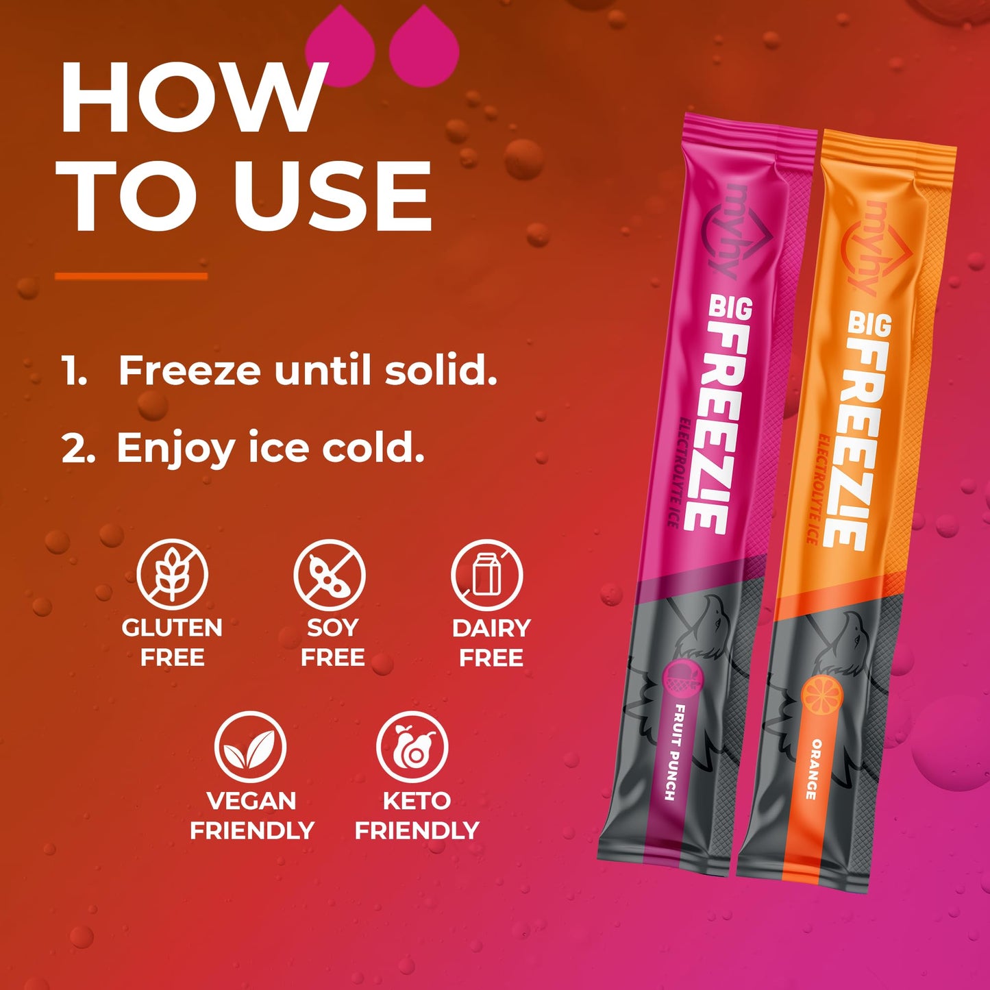 MyHy - Big Freezie Electrolyte Popsicles - Electrolyte Freezer Pops, Hydration Popsicles for Adults & Kids, All Sport Freezer Pops for Active Lifestyle & Sweat Loss - Fruit Punch & Orange, 16 Count