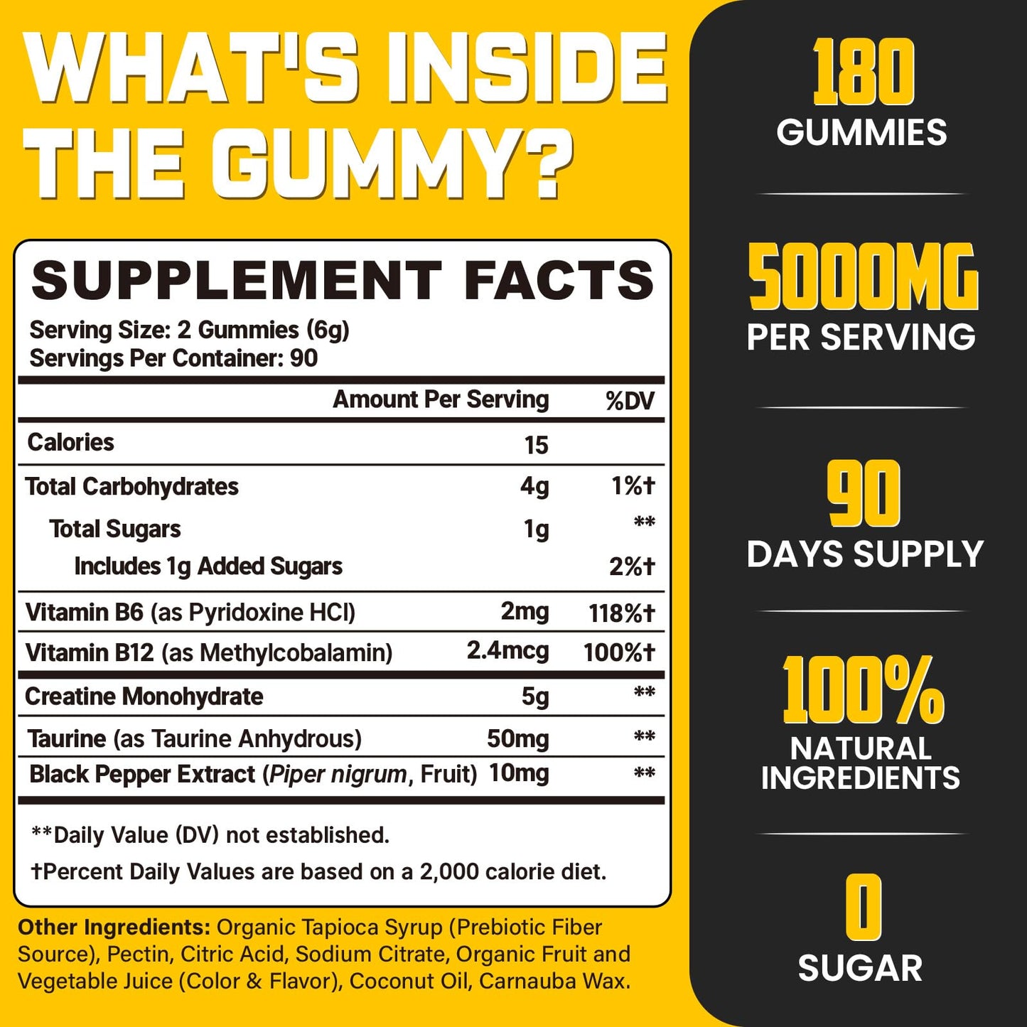 (180 Count) Creatine Monohydrate Gummies for Men & Women - Sugar Free, Creatine Pre Workout Gummies for Muscle Builder, Muscle Strength, Recovery, Endurance, Energy, Creatine for Women & Men, Vegan