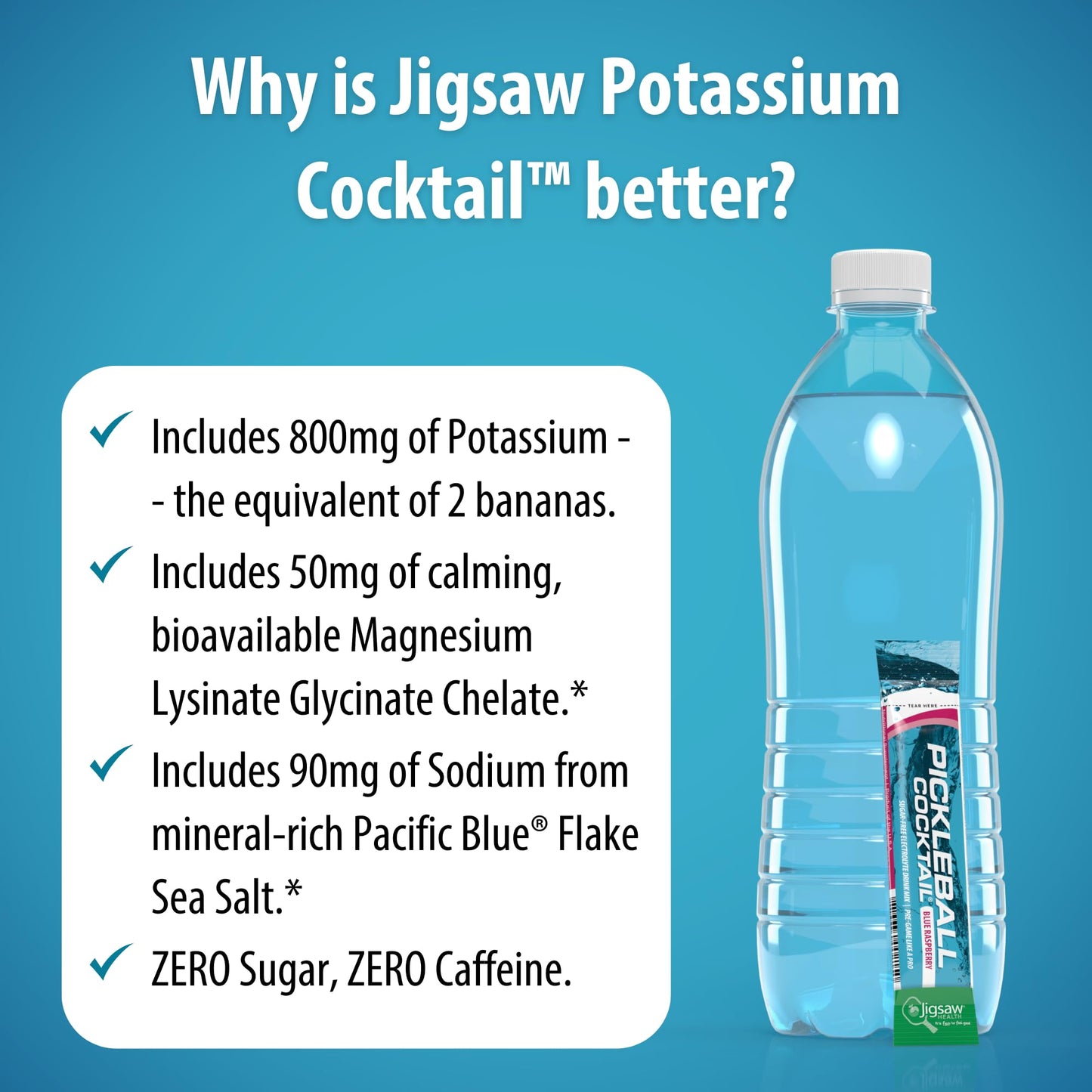Jigsaw Health Potassium Cocktail | Formerly Pickleball Cocktail | Blue Raspberry Flavor | 60 Servings (Packets)