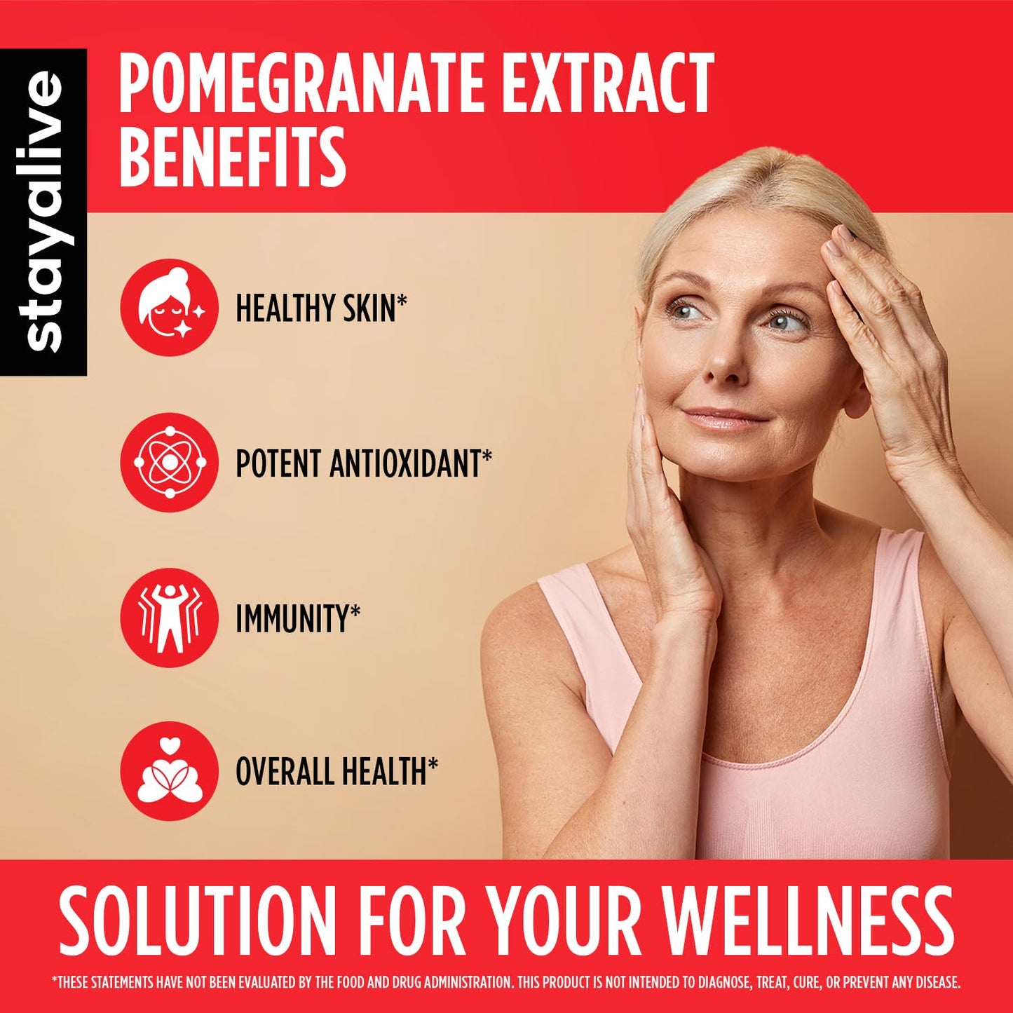 STAY ALIVE Pomegranate Extract Capsules, 20:1 Super Extract with 40% Ellagic Acid, 120 Count, Extra Strength Powder, All Natural Non-GMO and Gluten-Free Pomegranate Supplement for Women and Men