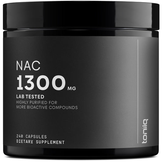 Toniiq 1300mg NAC - 4 Month Supply - Min. 98%+ Tested Purity - Ultra High Strength Bioavailable NAC Cysteine Supplement - 240 Vegetarian N Acetyl Cysteine Capsules -Lab Tested TQ