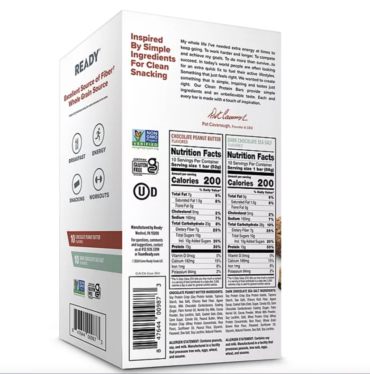 Generic Come-Ready Nutrition CLEAN Bar, 15g Protein for Lean Muscle Mass, 7g Fiber for Satiety, Great for Muscle Building, Muscle Recovery and Weight Loss - Variety Pack (Pack of 20)