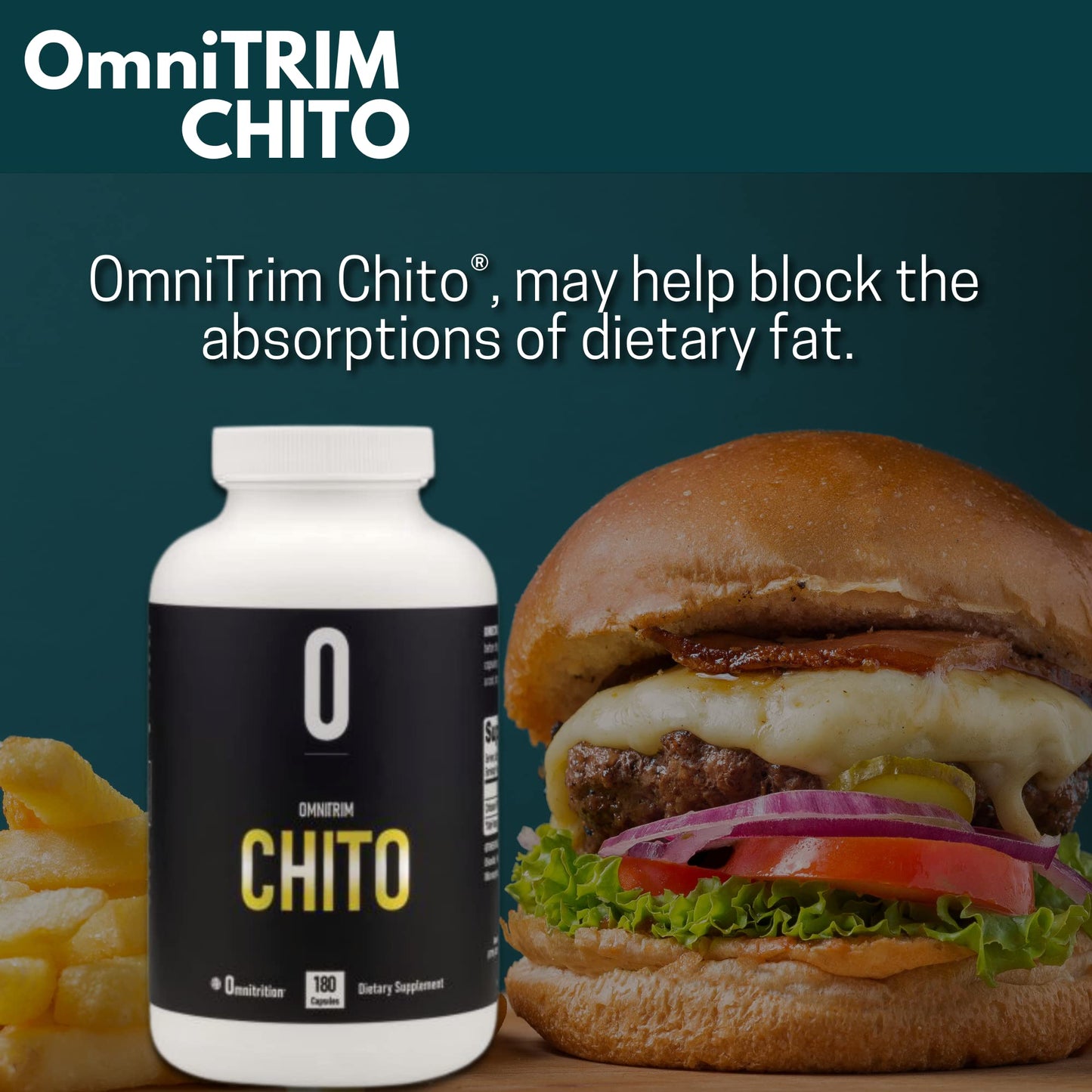 OmniTRIM Chito Dietary Supplement, 180 Capsules - Chitosan (Shellfish) 500 milligrams per Capsule