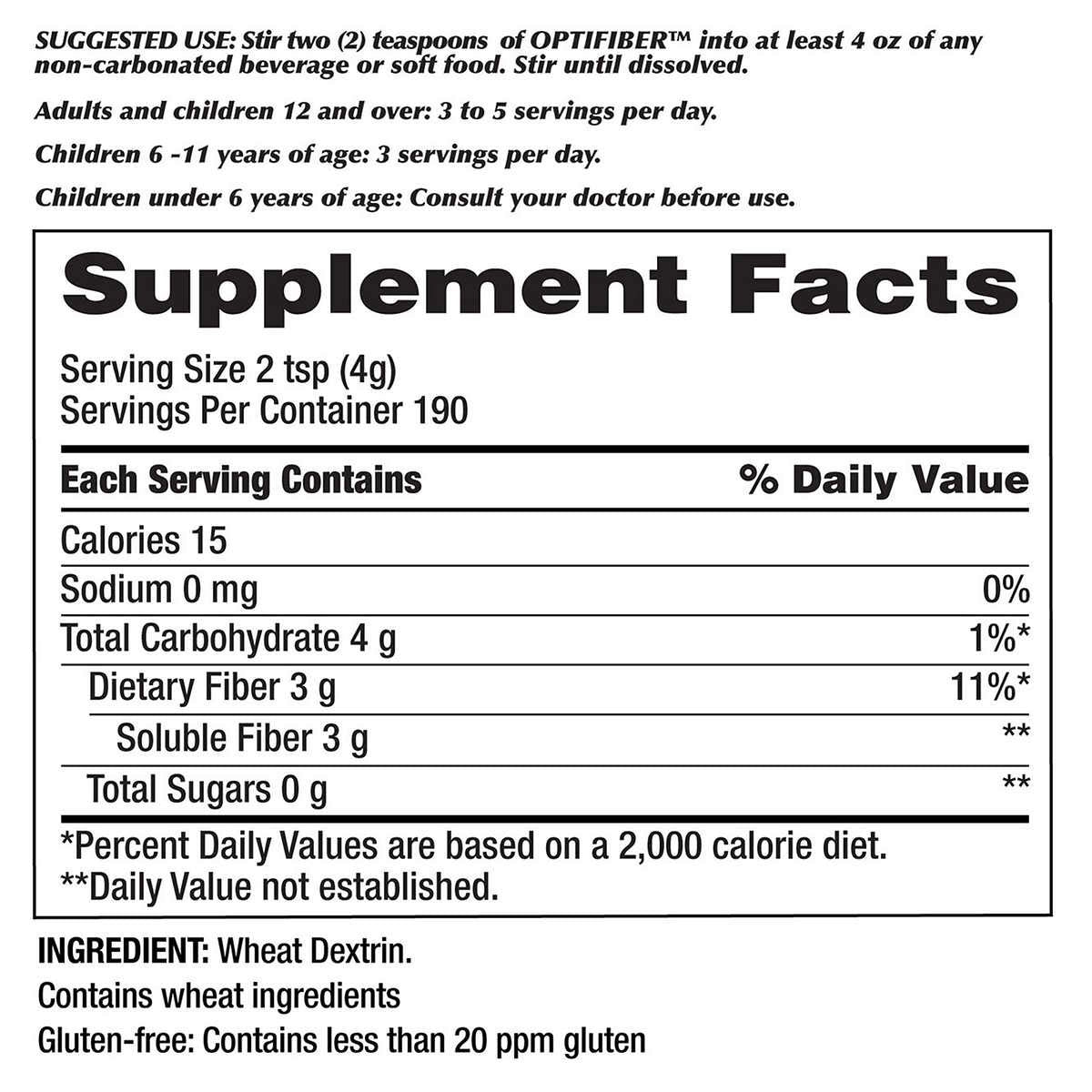 KIRKLAND Signature OPTIFIBER, Powder, Sugar Free Favor Free Gluten Free Non Thickening, NET WT. 760g/26.8 oz (1.6 lbs) (190 Servings)