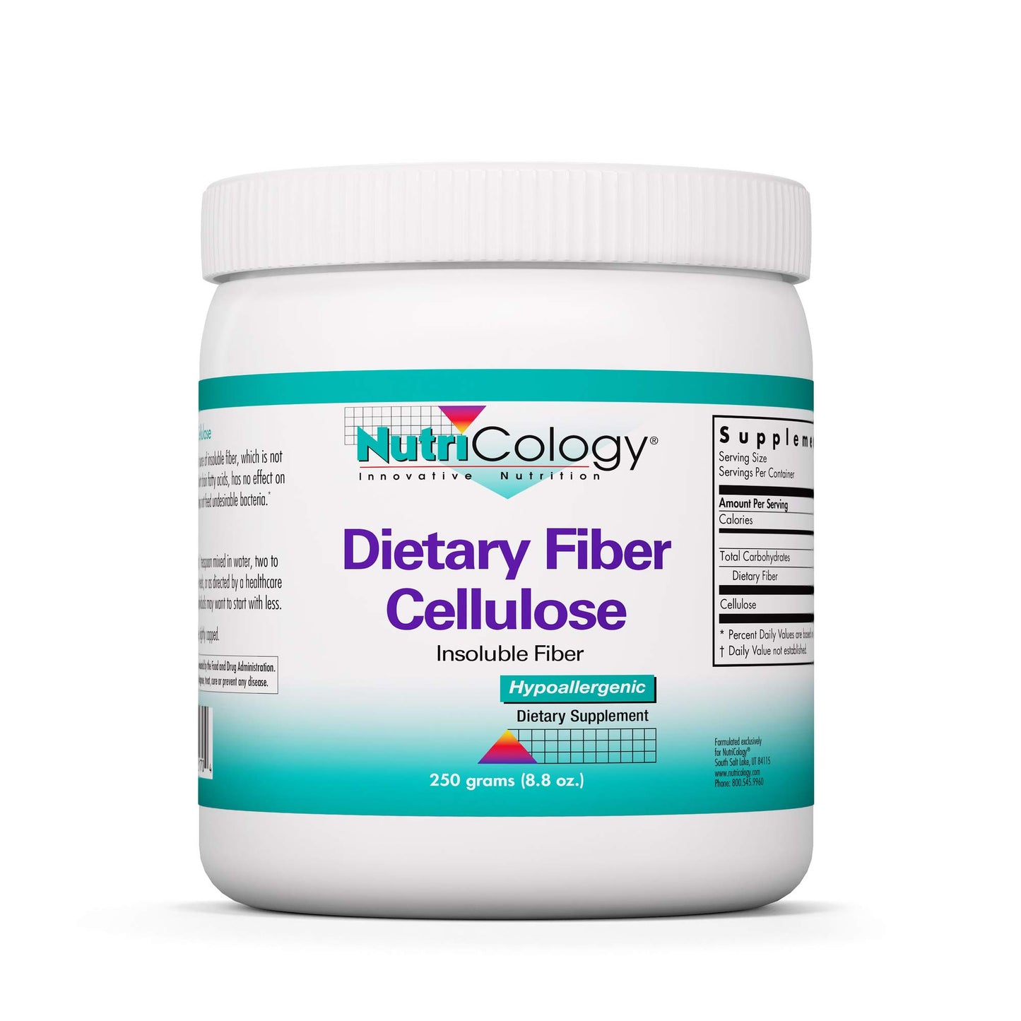 Nutricology Dietary Fiber Powder - 2000mg Insoluble Fiber Supplement, Microcrystalline Cellulose Powder, Powdered Cellulose, Non-Fermentable, Hypoallergenic - 8.8 Oz